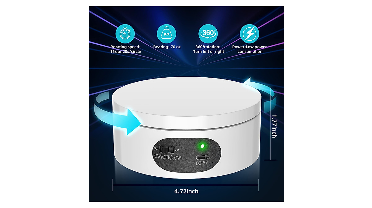ROLWAY Rotating Display Stand 360° Motorized Turntable for Jewelry ...