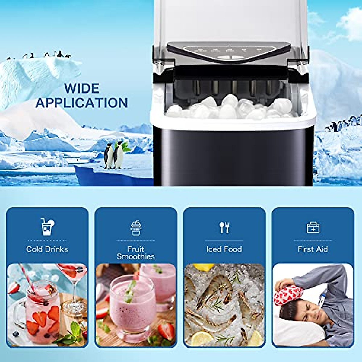 Techdorm Ice Maker Machine for Countertop - Fast Bullet Ice in 8 Min