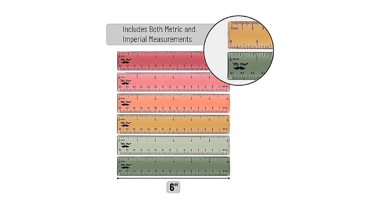 Mr. Pen 6 Inch Clear Rulers - Vintage Colors 6 Pack