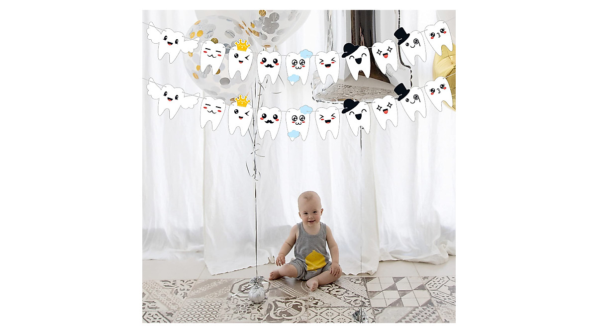 Cute 4-Piece Tooth Banner Decor for Parties