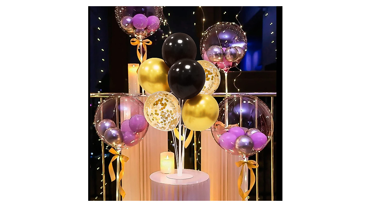 Black and Gold Balloon Stand Set for Party Celebrations