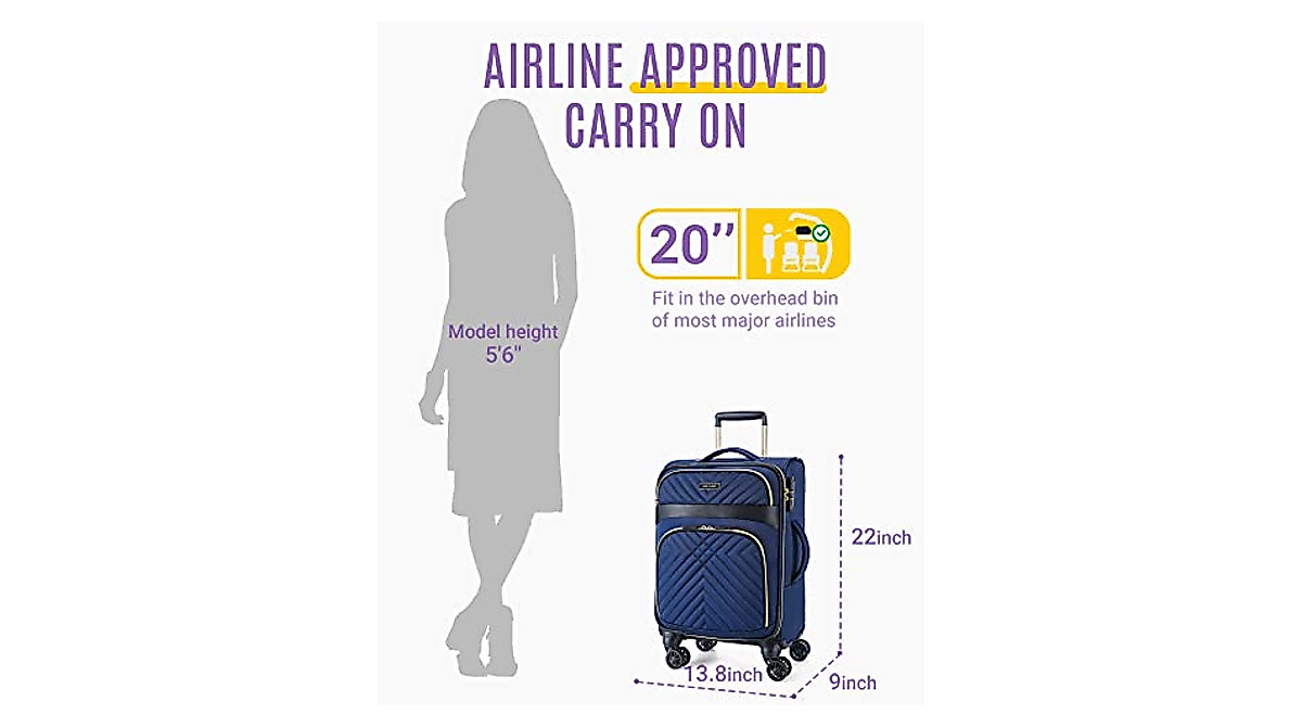 Light Flight 20 Inch Carry On Luggage with Spinner Wheels - Blue