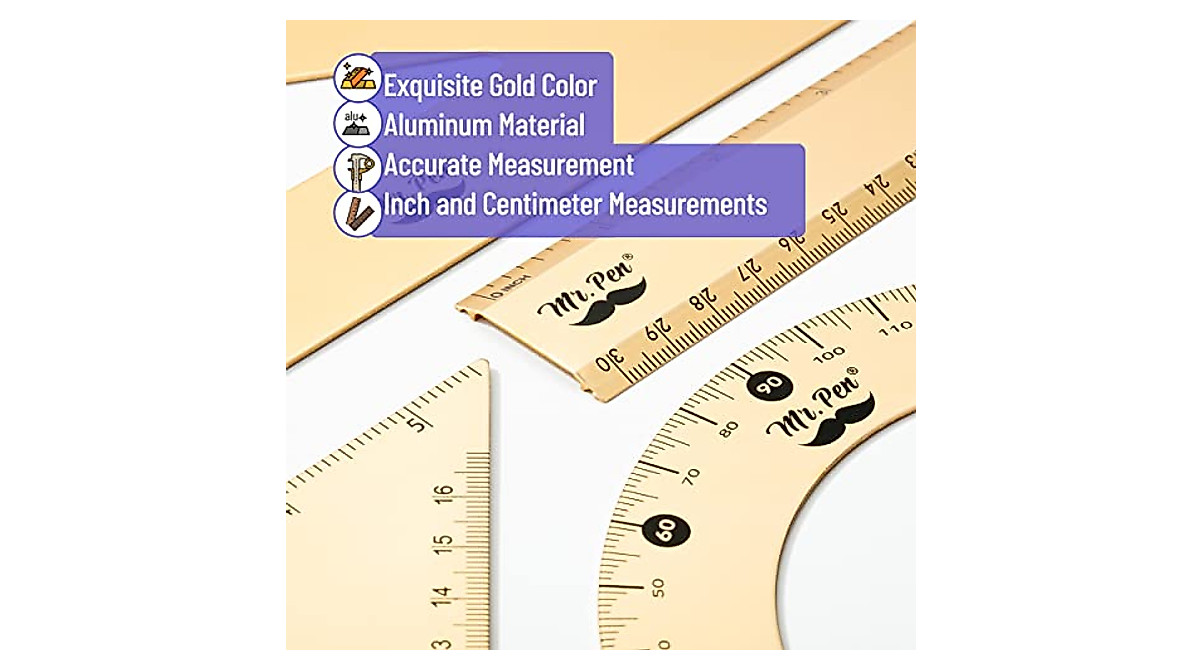 Mr. Pen Gold Geometry Set - Durable 4-Pack for Precision Drafting