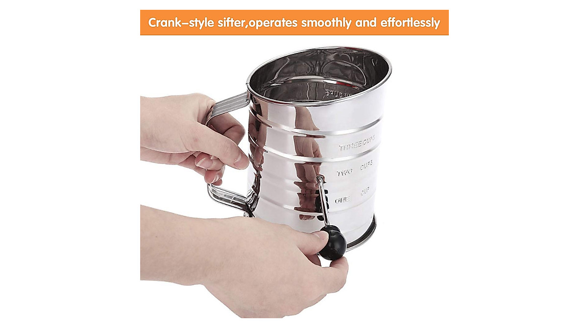 Stainless Steel Flour Sifter - 3 Cup Rotary Hand Crank