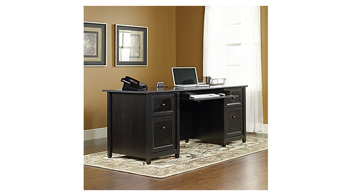 Sauder Edge Water Executive Desk in Estate Black | Stylish &amp; Spacious