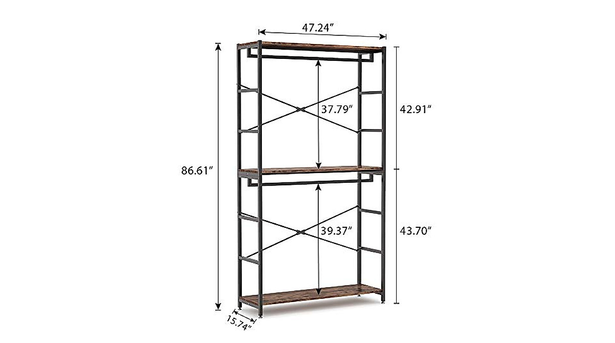 Tribesigns Closet Organizer with 3 Shelves & 2 Rods