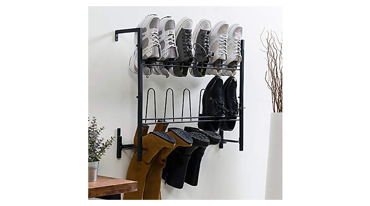 MyGift Black Metal Wall Shoe Rack - Space Saver