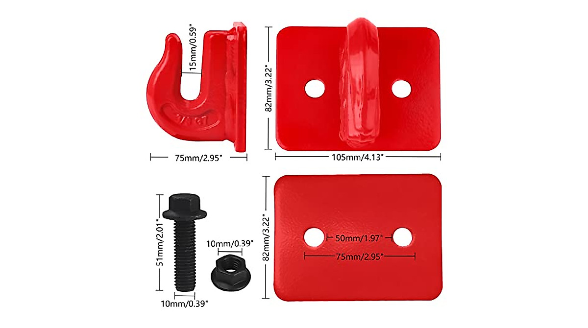 thumbnail interactive-video image 1 of Tractor Bucket Hooks With D-Rings – 2-Pack, 3/8” Grapple Hook & 5/8” D-Ring, 10,000 Lbs Capacity, Bolt-On No-Drill Mounting 1 of 1