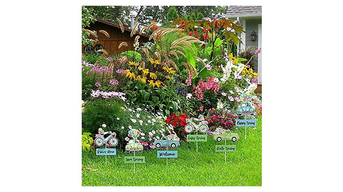 Welcome Spring! 6-Pack Metal Garden Stakes for Outdoor Decor