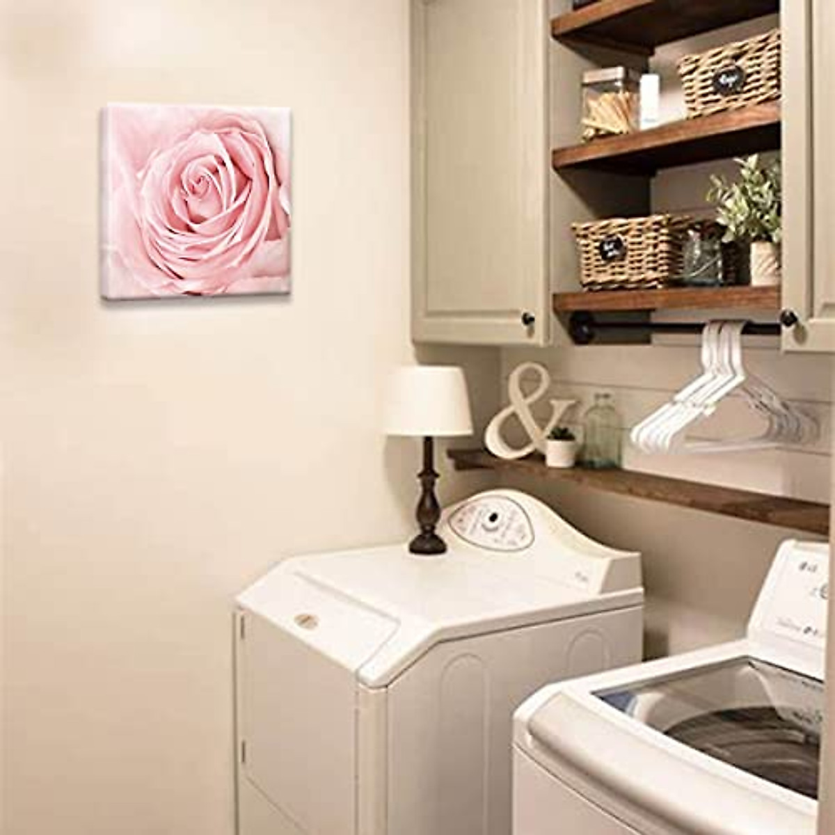 Pink Bathroom Decor - Pink Rose Canvas Wall Art for Home & Bedroom