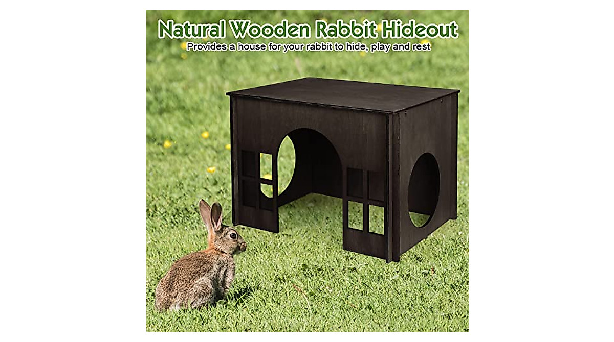 Large Wooden Rabbit House with Windows for Small Pets - Walnut