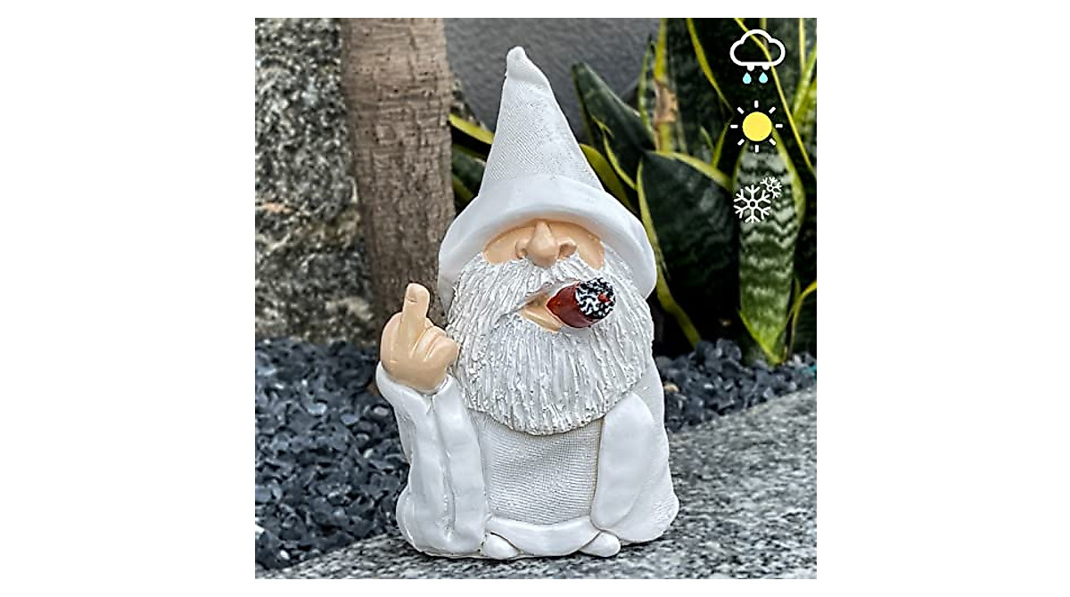 Funny Garden Gnome Statue - Cool Middle Finger Wizard Decor