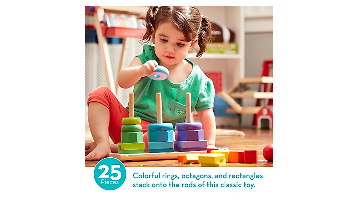 Melissa & Doug Geometric Stacker - Educational Wooden Toy for Kids 2+