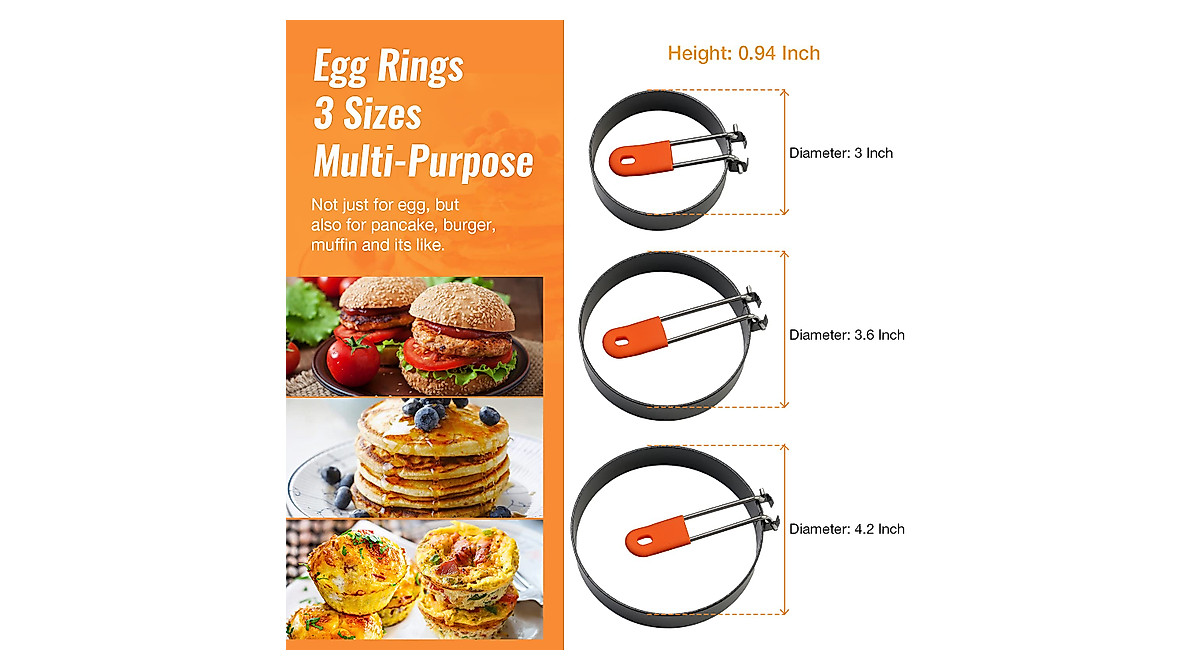 Egg Rings Combo Set - 3 Sizes for Perfect Frying