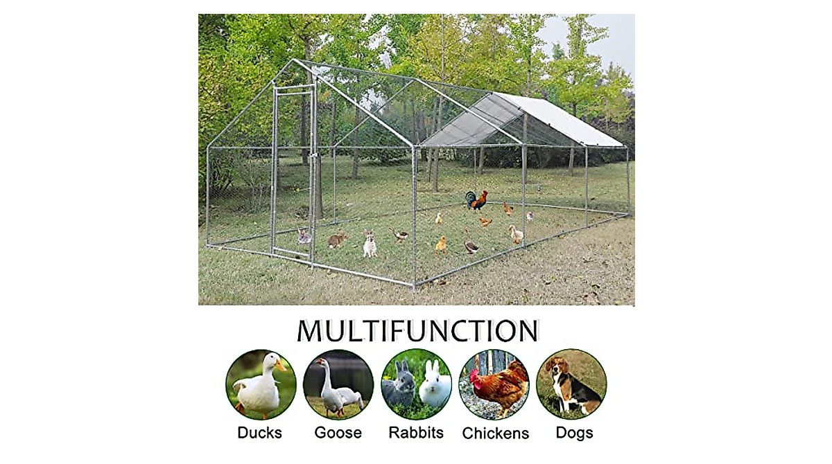 Large Metal Chicken Coop with Cover - Fits Up to 40 Chickens &amp; Pets