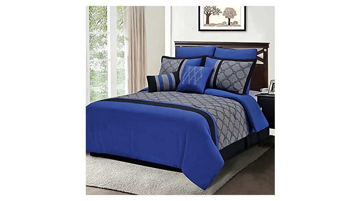 Superior Maxfield Blue Embroidered Comforter Set - Complete Bedding ...