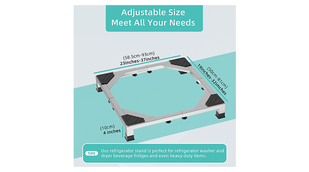 Heavy Duty Stainless Steel Fridge Stand - Adjustable Base for Appliances