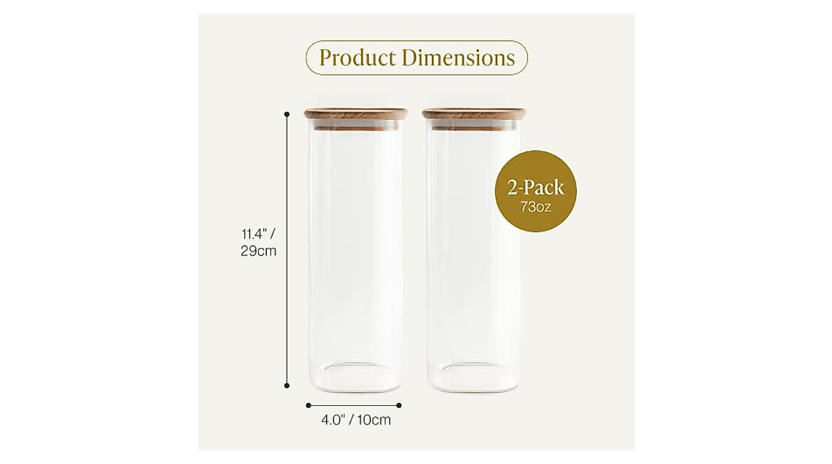 Bloom & Breeze Airtight Glass Pasta Containers Pack of 2 - Keep Food Fresh