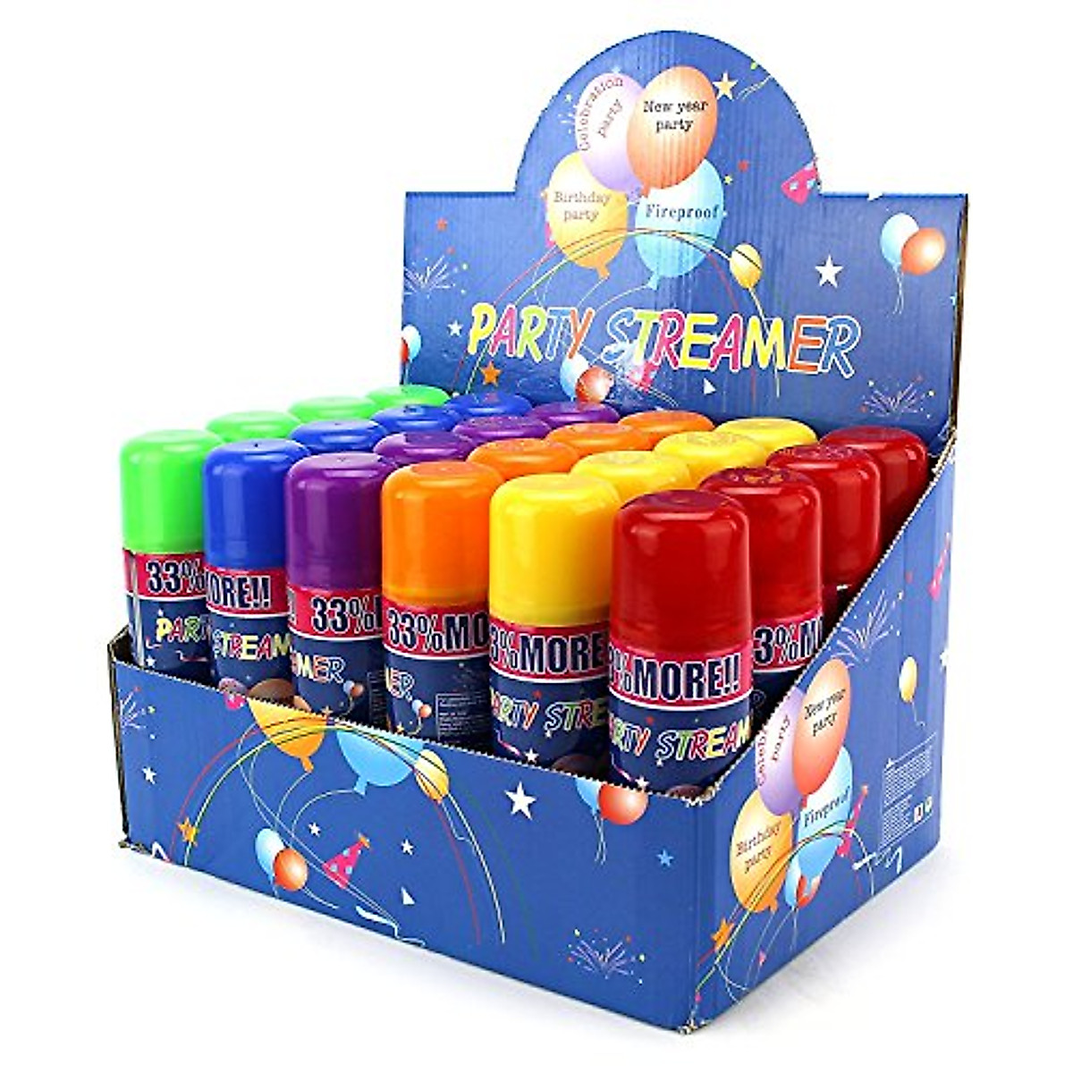 24-Pack Party Streamer Spray String In A Can – Kids Birthday, Christmas, All Occasions, PS1506-1BX