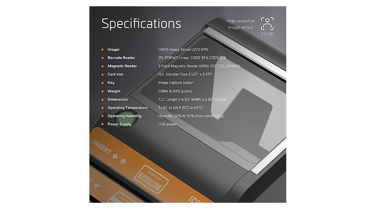 E-Seek M280 ID Scanner - Compact 2D Barcode & Flatbed Reader