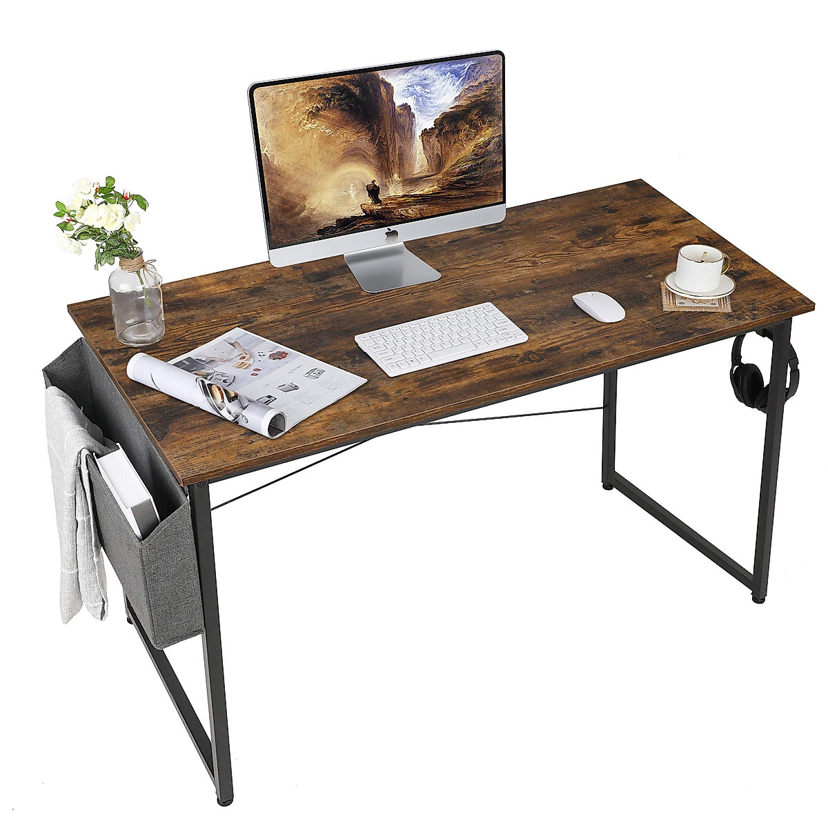 Sturdy 47'' AuAg Computer Desk with Storage - Rustic Brown