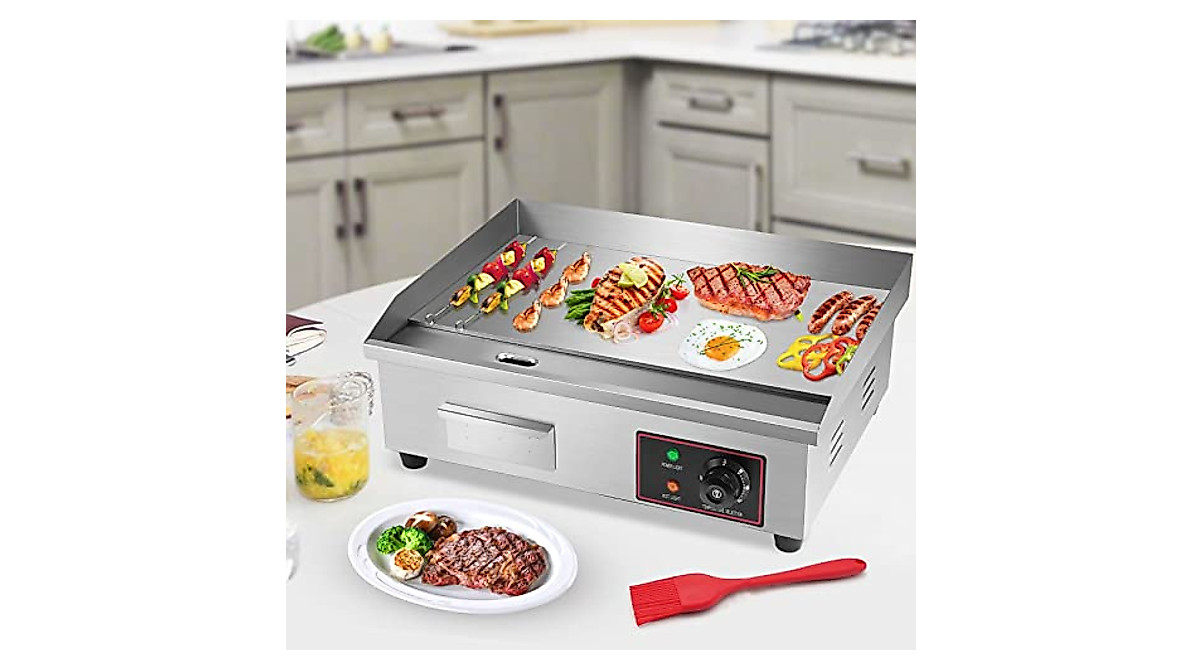 PNKKODW 1500W Commercial Electric Griddle - 14” Flat Top Kitchen Appliance