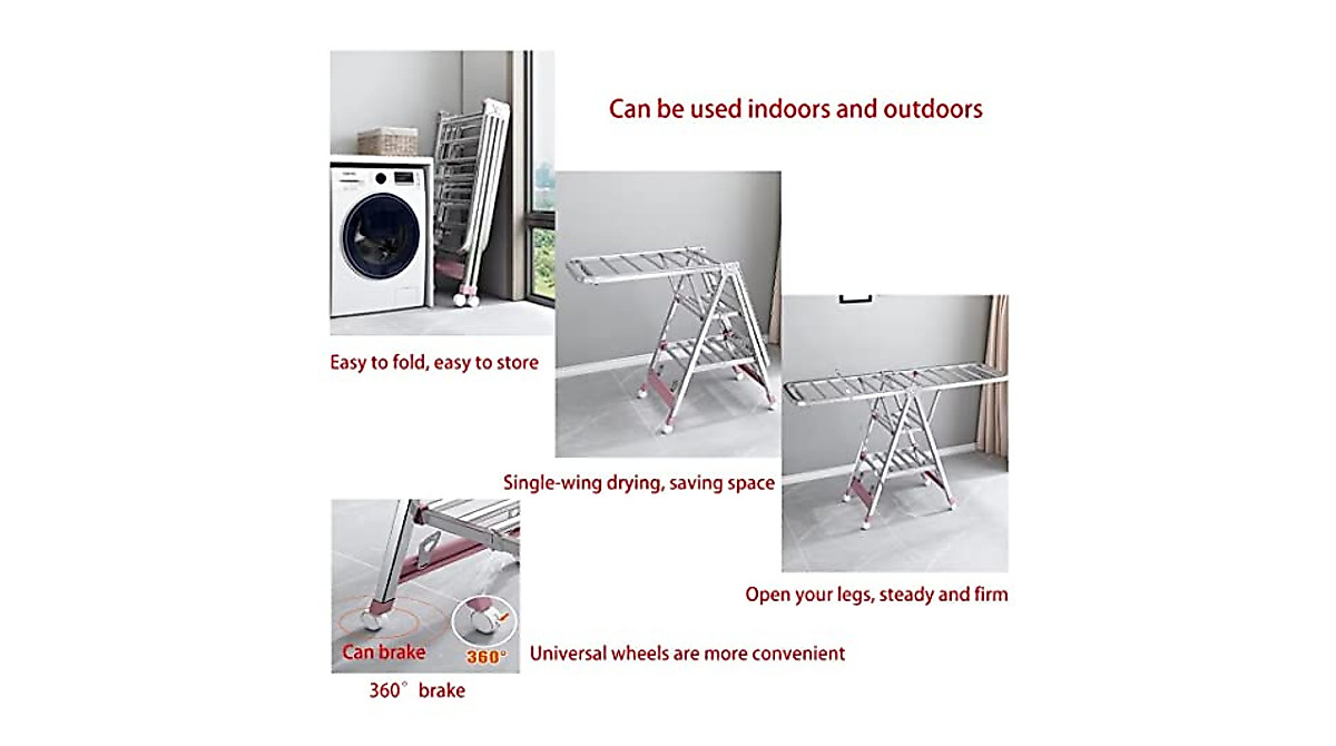 Shenairx Foldable Indoor Clothes Drying Rack with Adjustable Wings