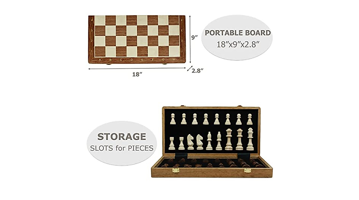 Wooden Chess Set for Kids & Adults – Large Folding 18-Inch Classic Game