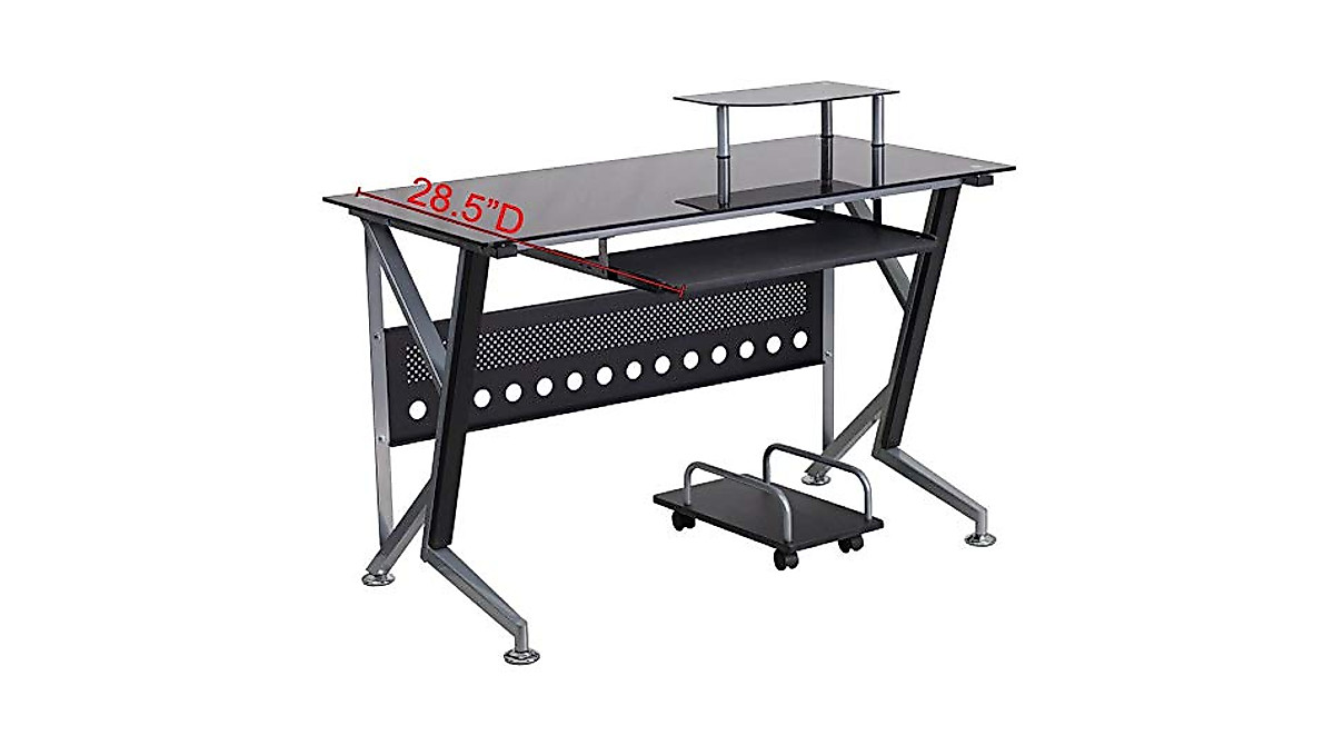 Flash Furniture Black Glass Computer Desk with CPU Cart & Keyboard Tray