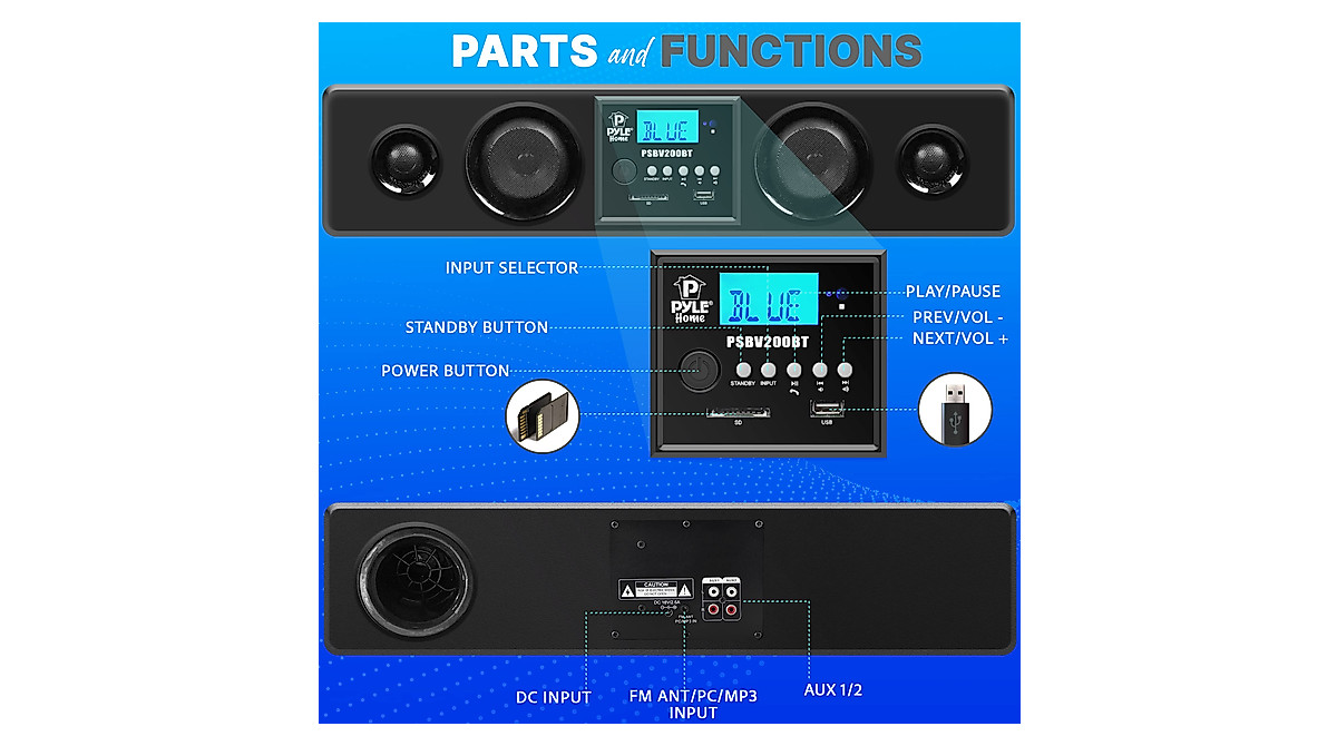Pyle 3D Surround Bluetooth Soundbar - 300W Sound System