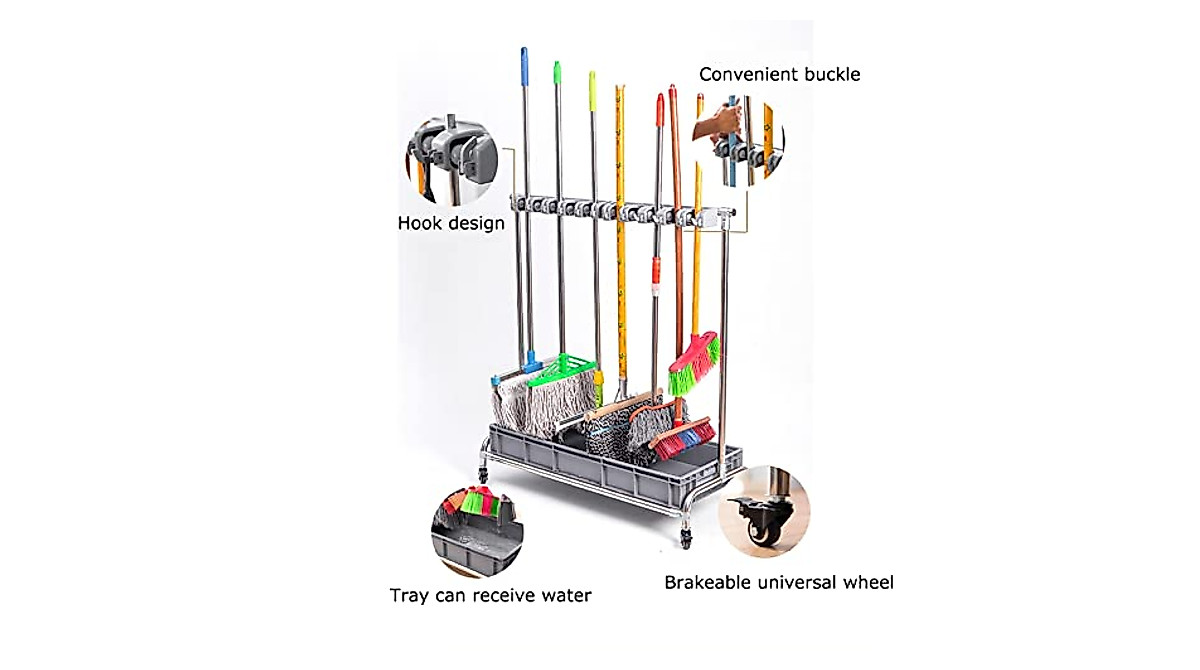 WXZX Broom Holder Organizer - Durable Stainless Steel Storage Rack