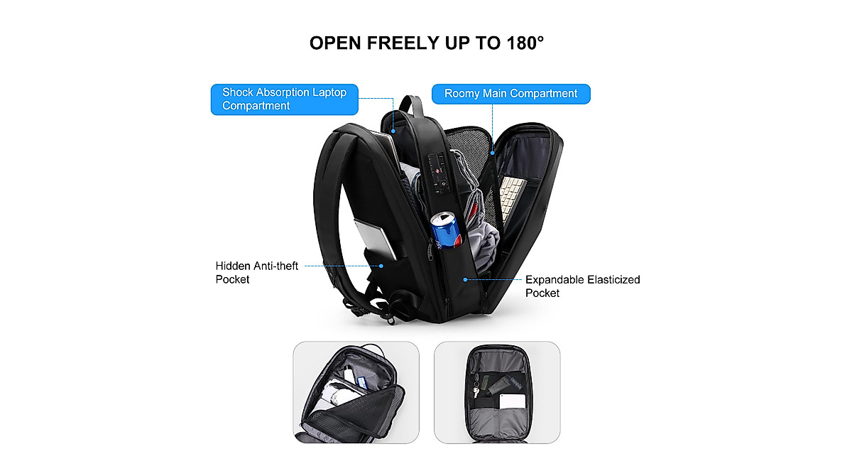 FENRUIEN 17 Inch Travel Backpack For Men - TSA Friendly, USB Charging, Water-Resistant, Business & Laptop Bag - View #3