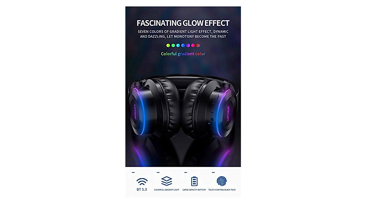 Wireless Glowing Headset with Touch Control & Deep Bass