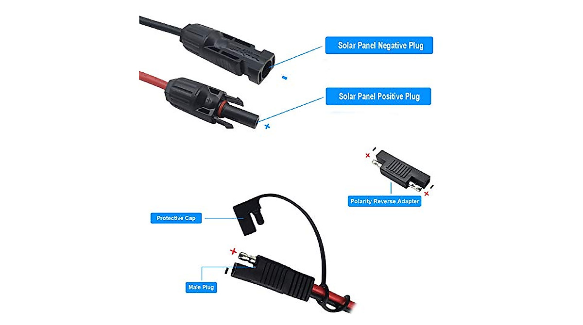 COMeap Solar Panel SAE Adapter - 10AWG Cable, 2ft