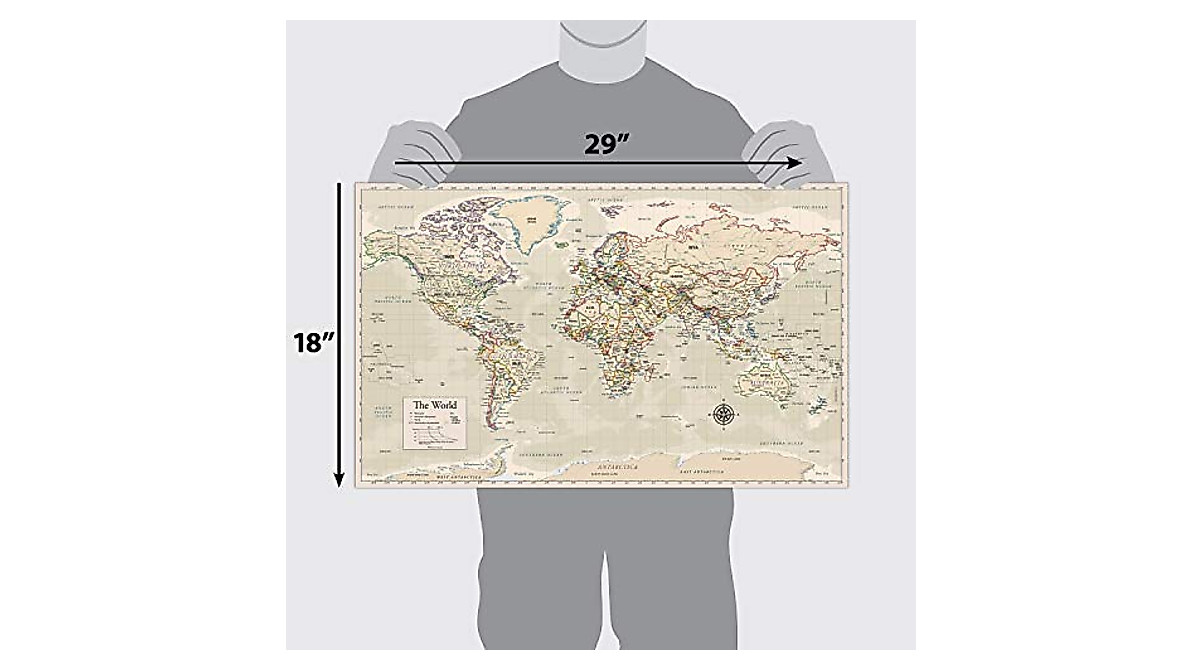 Antique Style Laminated World Map - Durable Wall Chart 18x29