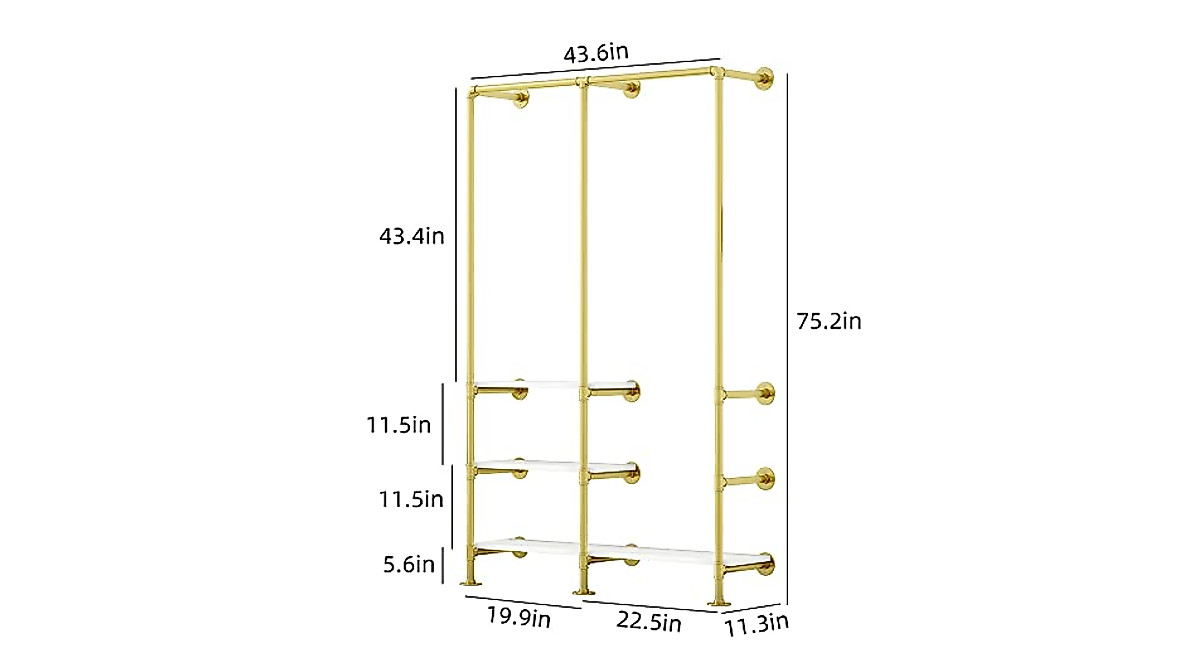 HEONITURE Gold Clothing Rack with Shelves - Stylish Space Saver