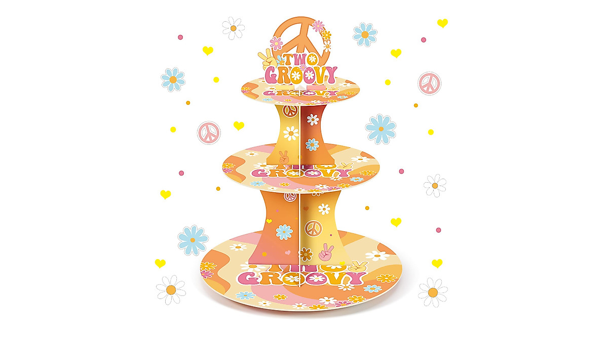Nuenen 3 Tier Groovy Hippie Cupcake Stand Party Decorations