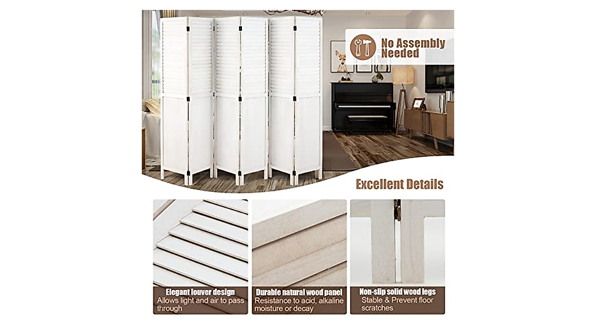 Vicluke 6 Panels Room Divider - Wood Folding Screen