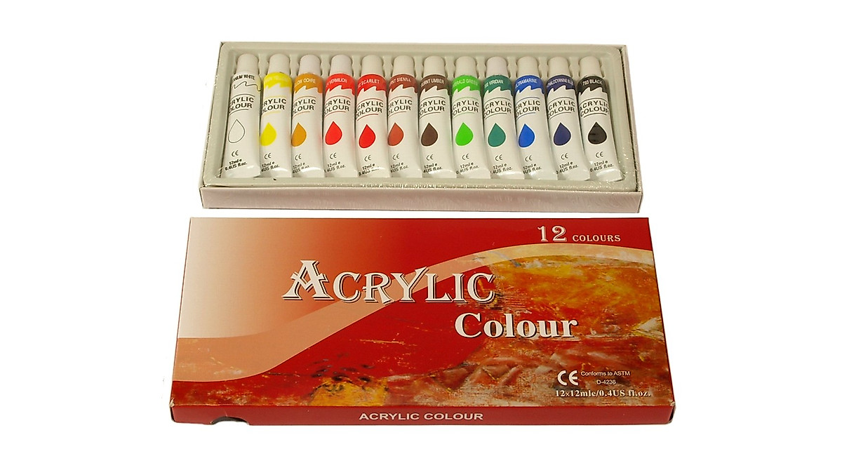 12 Color Acrylic Paint Set for Artists - Vibrant 12ml Tubes