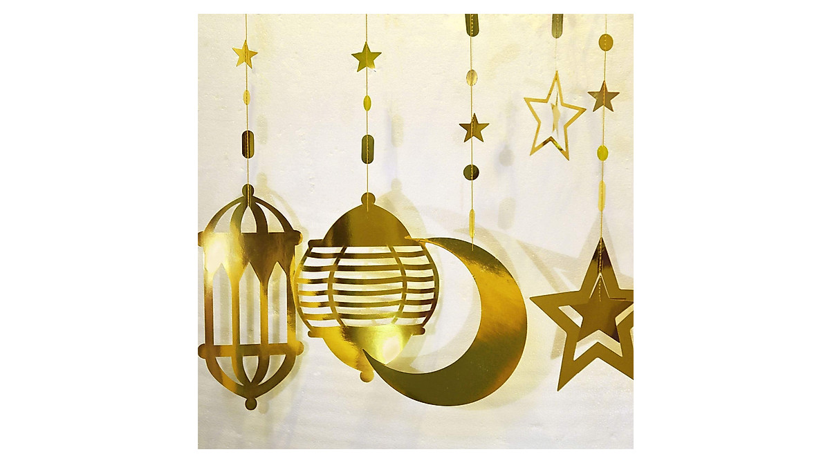 Gold Star & Moon Ramadan Decor - 16-Piece Eid Celebration Garland