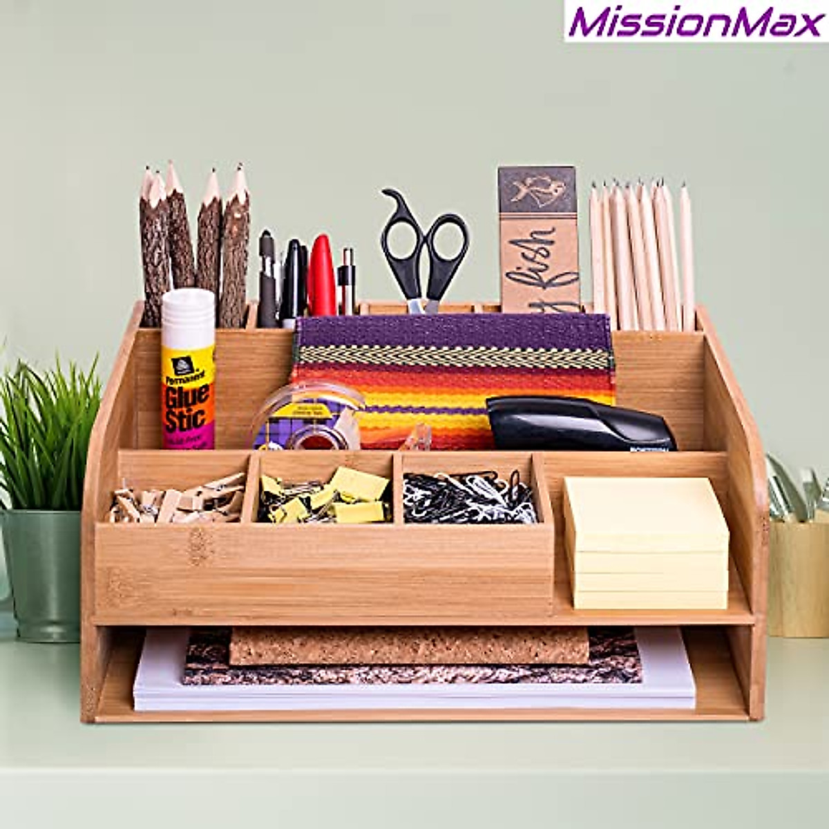MissionMax Bamboo Desk Organizer for Office & Home - Eco-Friendly Storage