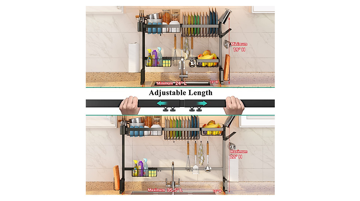 ADBIU Over The Sink Dish Drying Rack - Expandable 2-Tier Space Saver