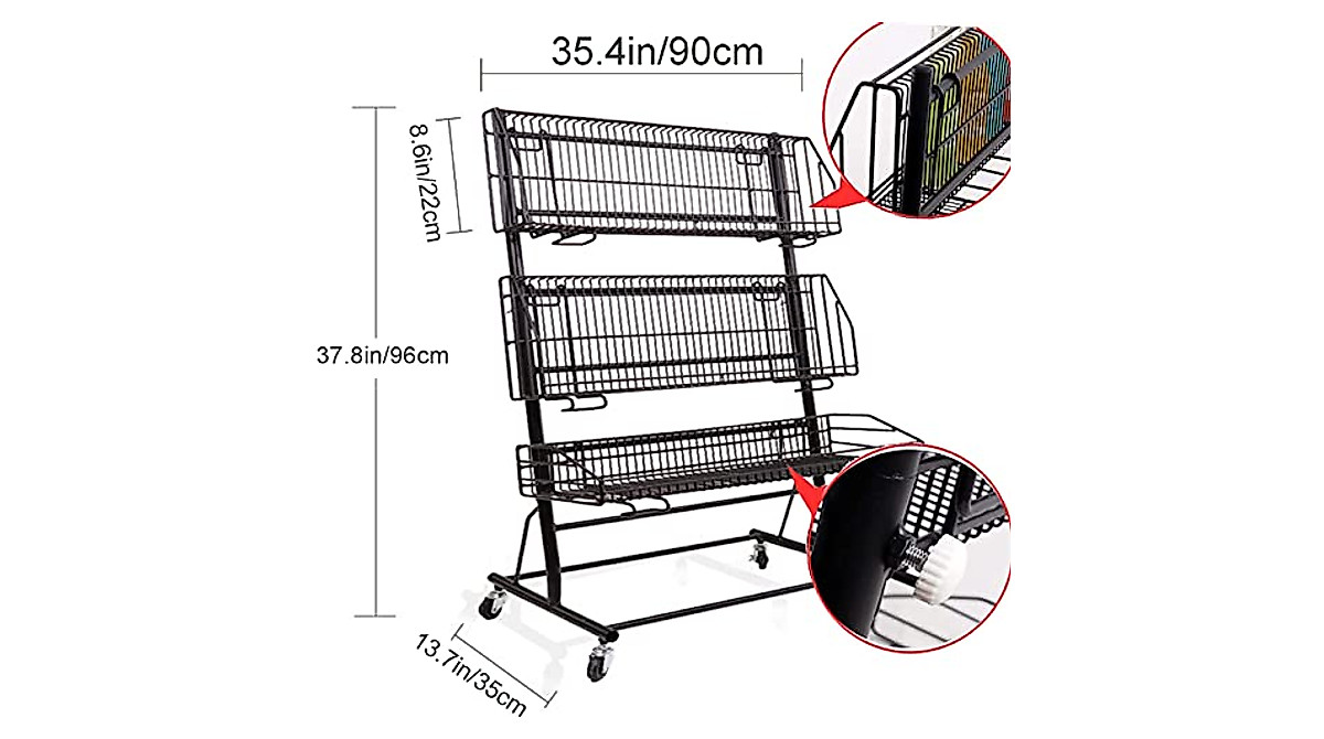 Adjustable 3-Tier Wire Storage Rack with Wheels
