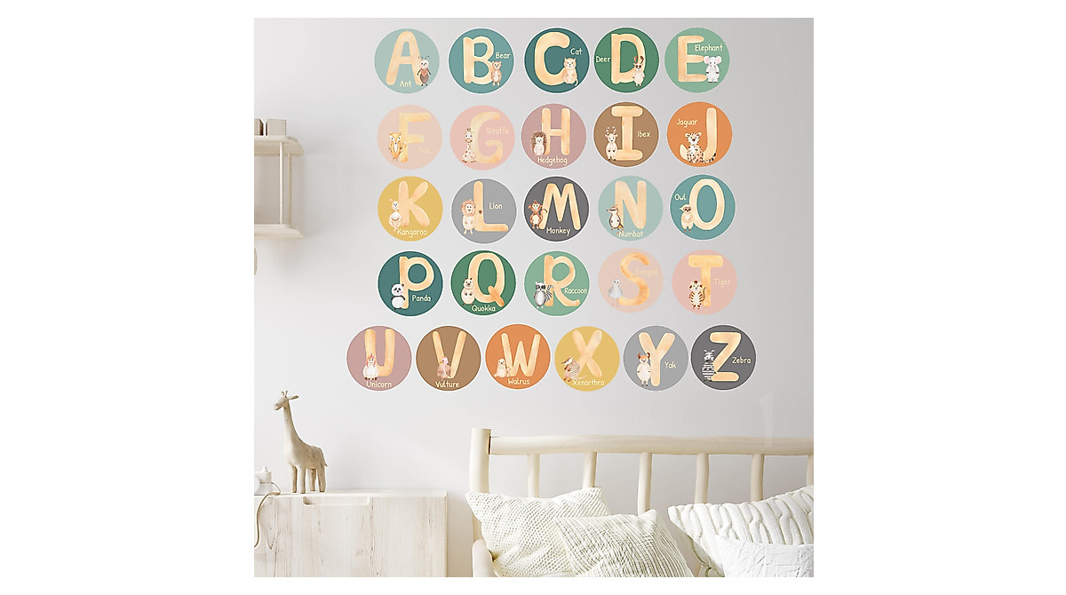 Boho Rainbow Alphabet Wall Decals for Kids Learning