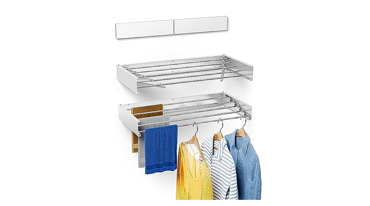 Collapsible Wall Mounted Laundry Drying Rack - 60 lb Capacity