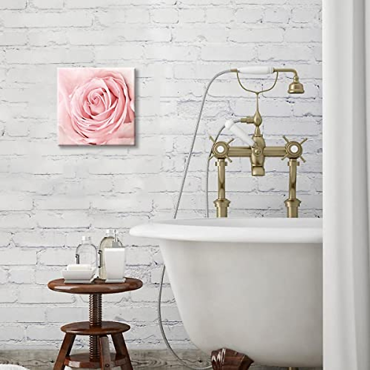 Pink Bathroom Decor - Pink Rose Canvas Wall Art for Home & Bedroom