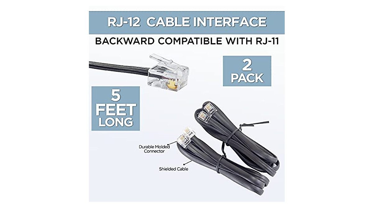 5ft RJ11/RJ12 Cable [2 Pack] - High-Speed Data for POS & Phone