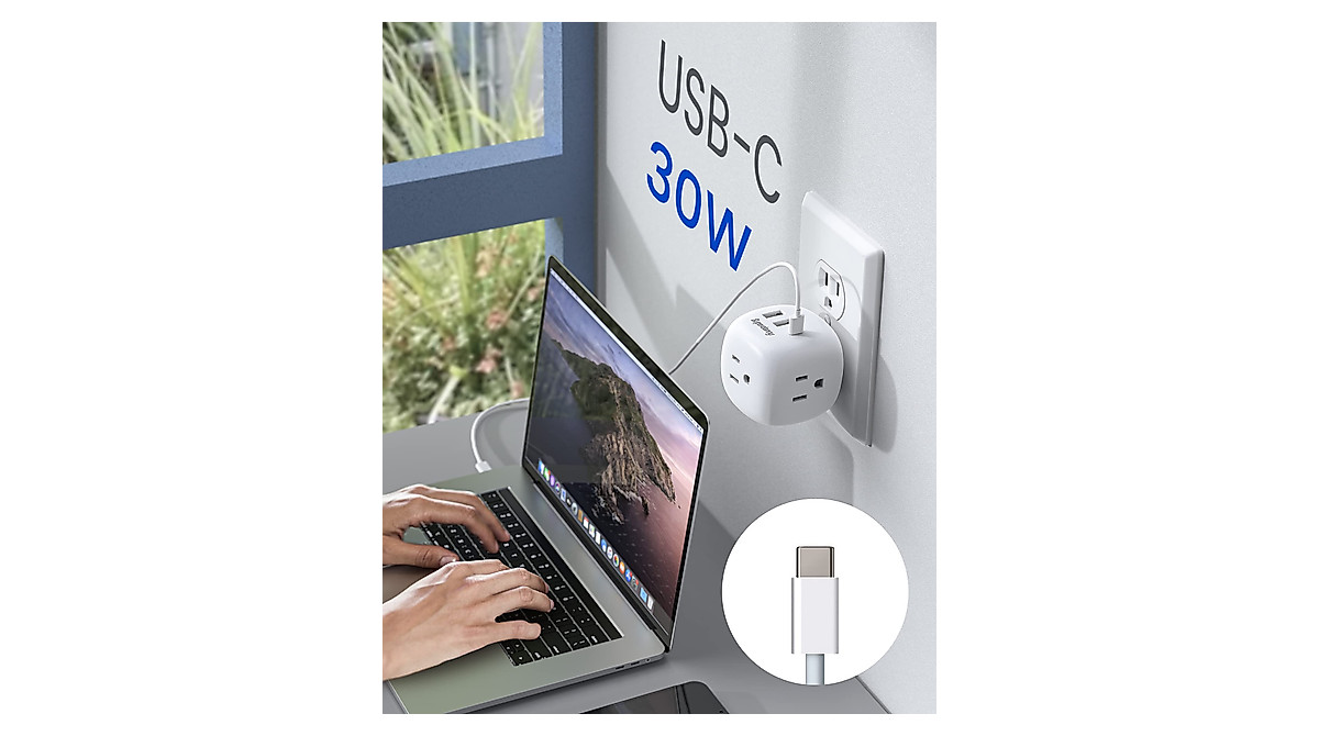 SUPERDANNY GaN 30W USB C Outlet Extender for Travel & Home