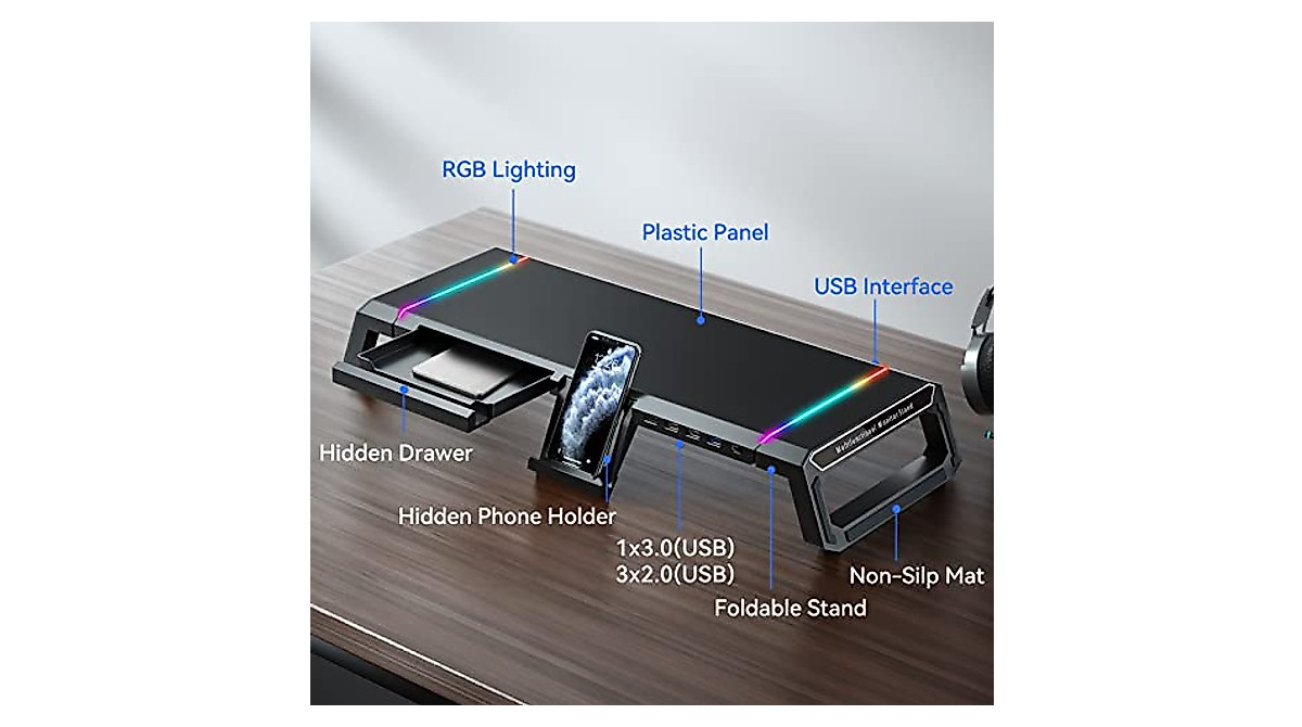 KYOLLY RGB Gaming Monitor Stand Riser with USB & RGB Lighting