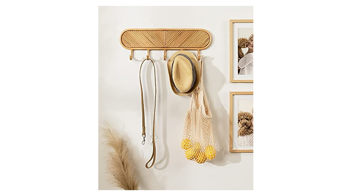 Kate and Laurel Tioga Boho Rattan Coat Rack - Stylish Wall Storage